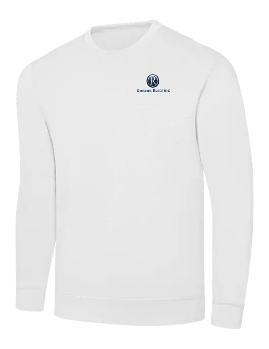 White 7.8 oz Ring Spun Crew Sweatshirt w/Rogers Electric Logo