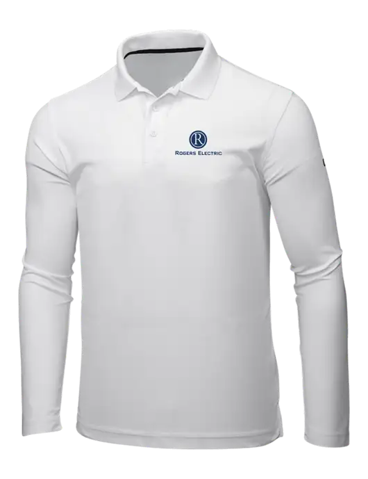 OGIO Bright White Caliber 2.0 Long Sleeve Polo w/Rogers Electric Logo