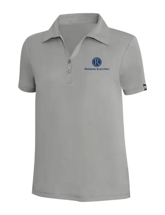 TravisMathew Light Grey Heather Womens Coto Performance Polo w/Rogers Electric Logo