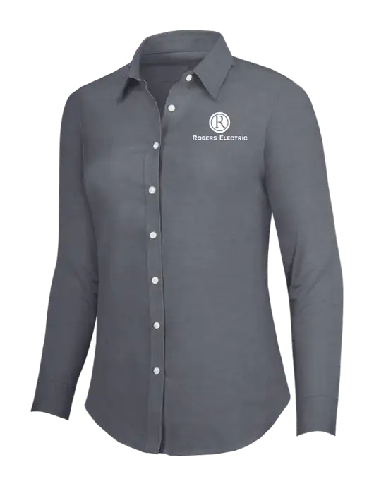 Dark Grey Womens SuperPro Oxford Shirt w/Rogers Electric Logo