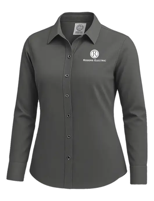 Brooks Brothers Womens Dark Grey Wrinkle-Free Stretch Nailhead Shirt w/Rogers Electric Logo