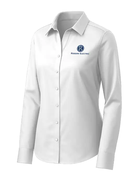 Brooks Brothers Womens White Wrinkle-Free Stretch Pinpoint Shirt w/Rogers Electric Logo