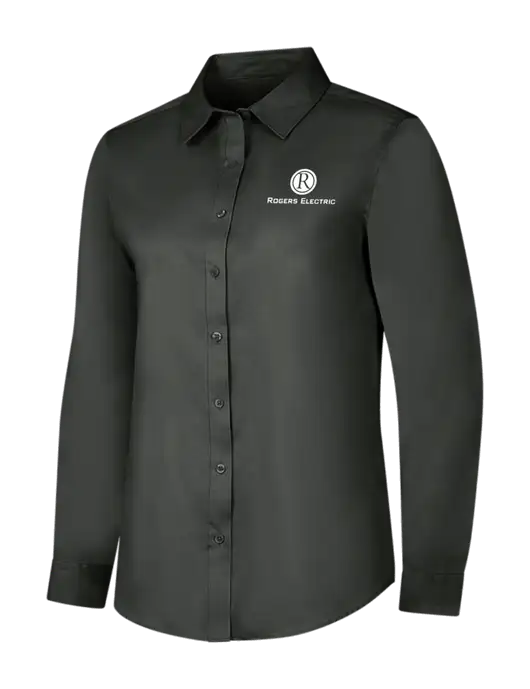 Dark Grey Womens Long Sleeve Superpro React Twill Shirt w/Rogers Electric Logo