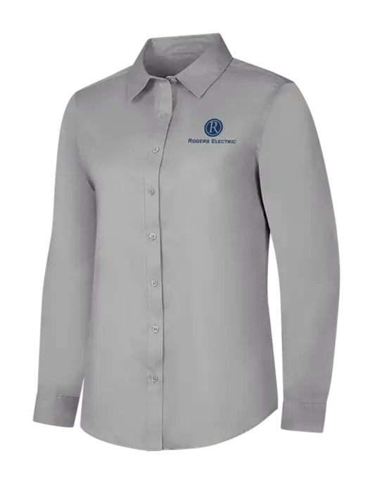 Light Grey Womens Long Sleeve Superpro React Twill Shirt w/Rogers Electric Logo