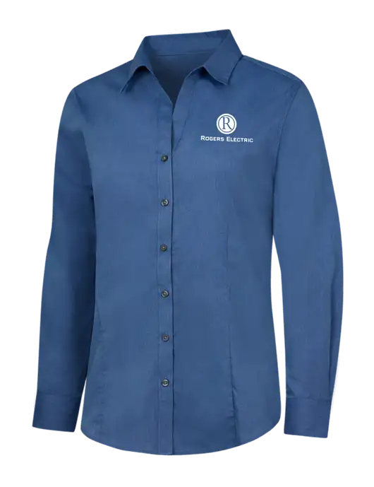 Light Navy Womens Crosshatch Easy Care Shirt w/Rogers Electric Logo