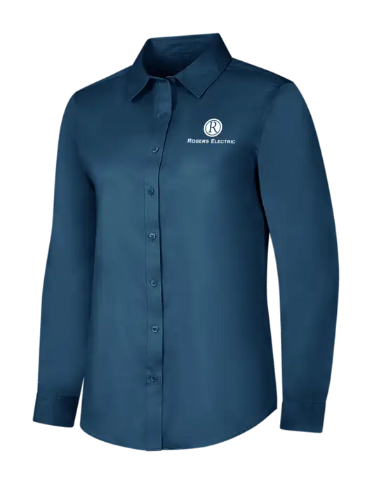 Light Navy Womens Long Sleeve Superpro React Twill Shirt w/Rogers Electric Logo