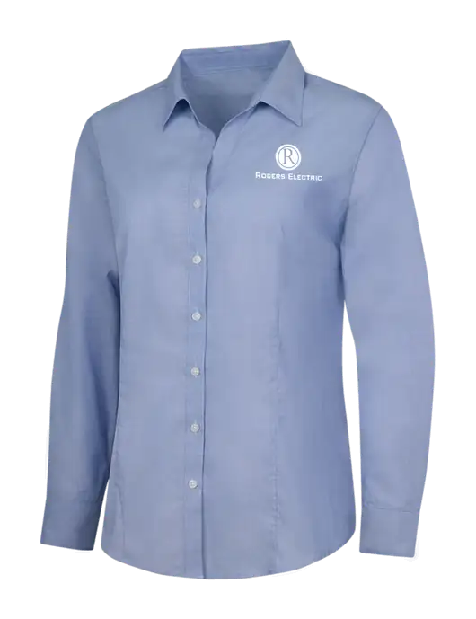 Light Slate Blue Womens Crosshatch Easy Care Shirt w/Rogers Electric Logo