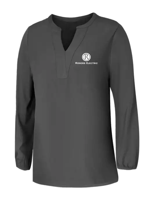 Mercer+Mettle Womens Dark Grey Stretch Crepe 3/4 Sleeve Blouse w/Rogers Electric Logo