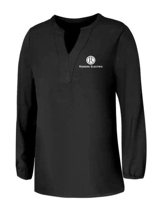 Mercer+Mettle Womens Deep Black Stretch Crepe 3/4 Sleeve Blouse w/Rogers Electric Logo