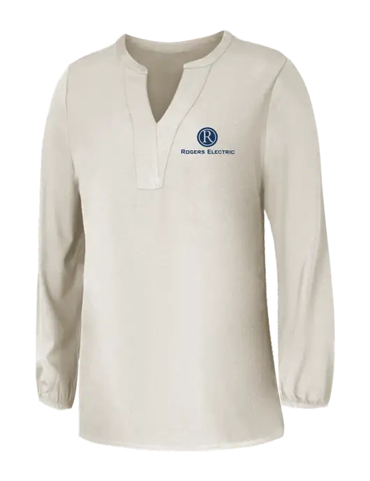 Mercer+Mettle Womens Ivory Stretch Crepe 3/4 Sleeve Blouse w/Rogers Electric Logo
