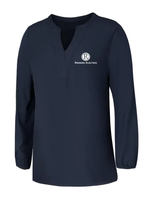 Mercer+Mettle Womens Navy Stretch Crepe 3/4 Sleeve Blouse w/Rogers Electric Logo