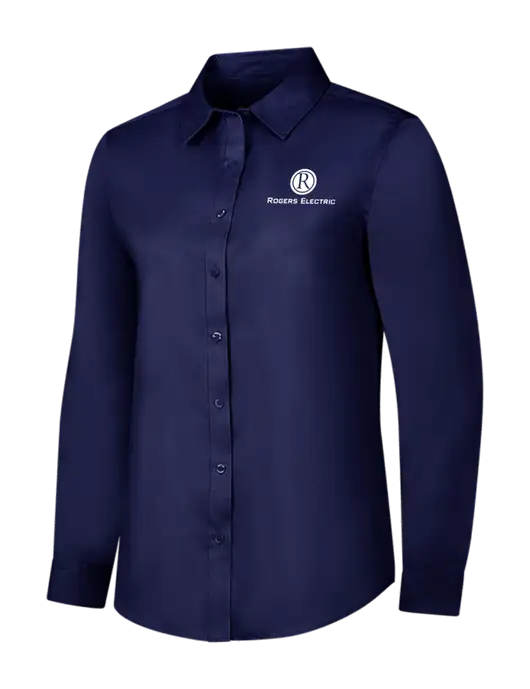Navy Womens Long Sleeve Superpro React Twill Shirt w/Rogers Electric Logo
