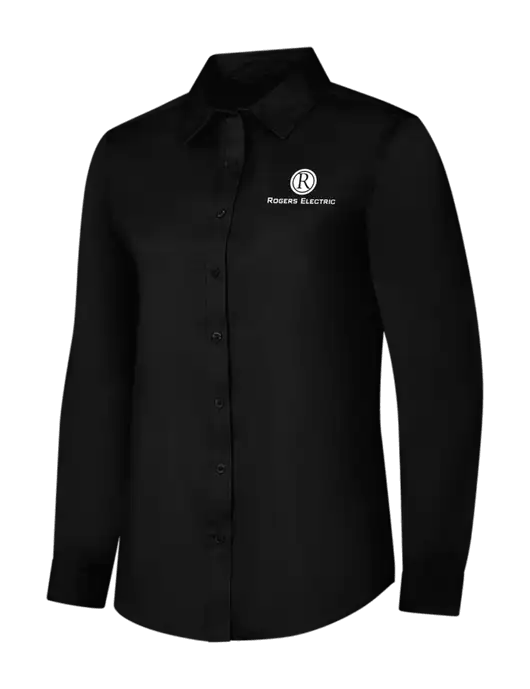 Womens Black Long Sleeve Superpro React Twill Shirt w/Rogers Electric Logo