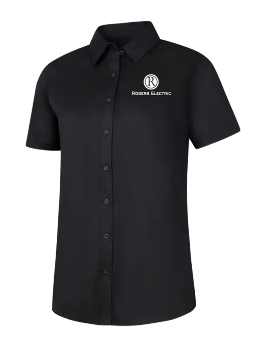 Womens Black Short Sleeve Superpro React Twill Shirt w/Rogers Electric Logo
