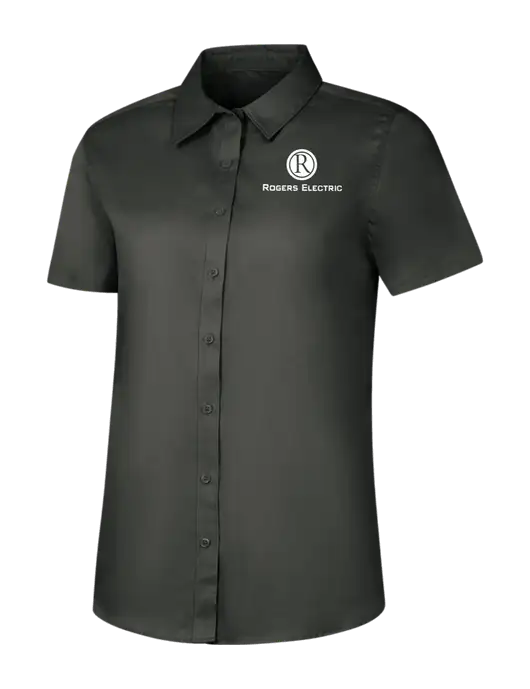Womens Dark Grey Short Sleeve Superpro React Twill Shirt w/Rogers Electric Logo
