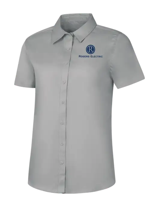 Womens Light Grey Short Sleeve Superpro React Twill Shirt w/Rogers Electric Logo