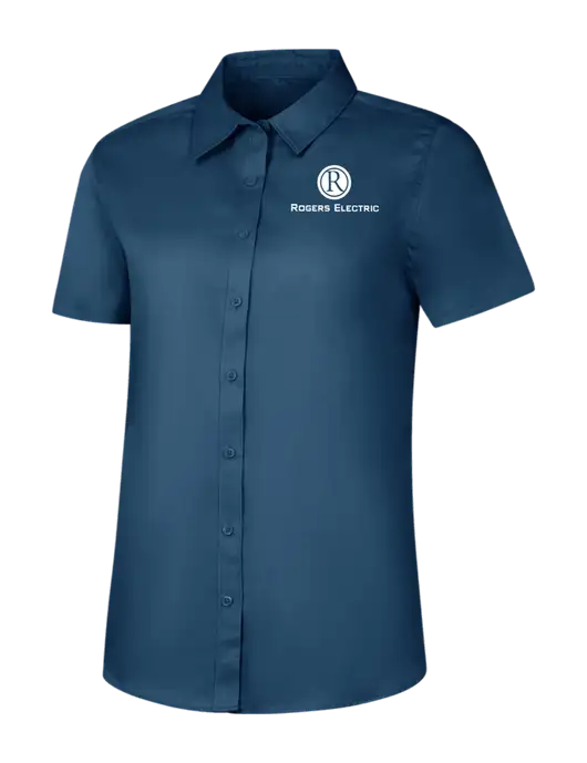 Womens Light Navy Short Sleeve Superpro React Twill Shirt w/Rogers Electric Logo