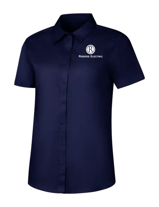 Womens Navy Short Sleeve Superpro React Twill Shirt w/Rogers Electric Logo