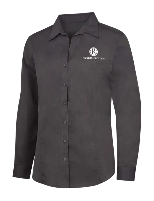 Womens Soft Black Crosshatch Easy Care Shirt w/Rogers Electric Logo