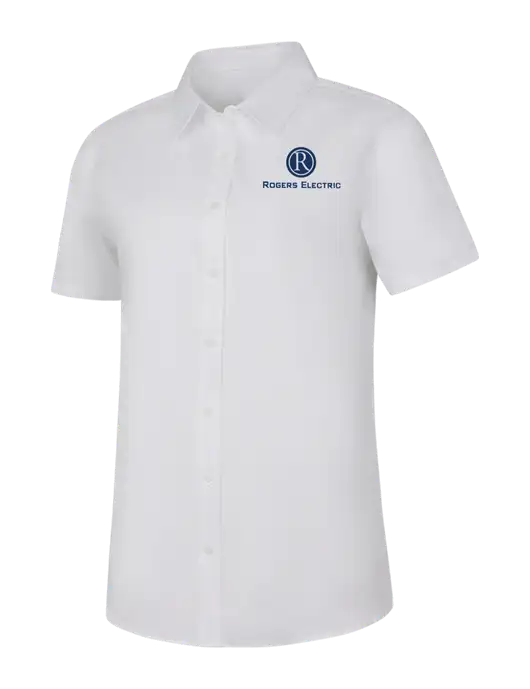 Womens White Short Sleeve Superpro React Twill Shirt w/Rogers Electric Logo