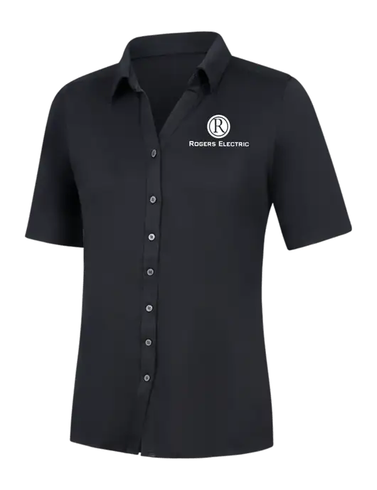 Womens Black City Stretch Top w/Rogers Electric Logo
