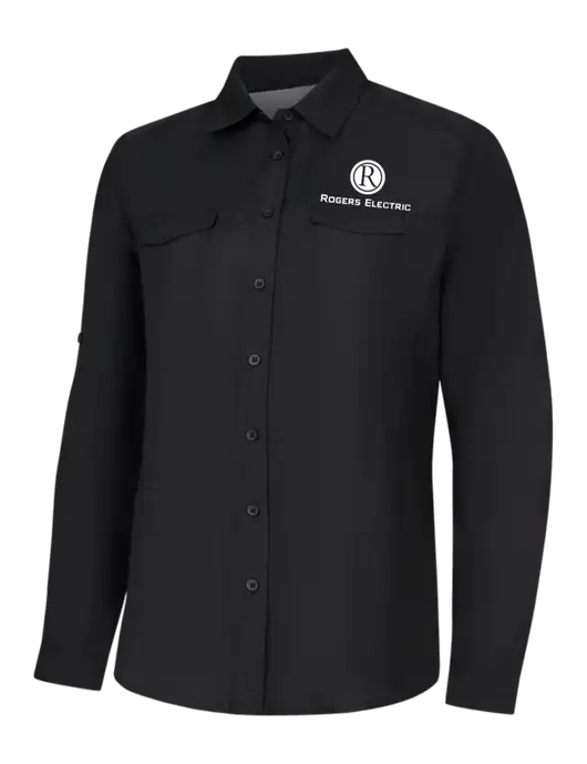 Womens Black Long Sleeve UV Daybreak Shirt w/Rogers Electric Logo