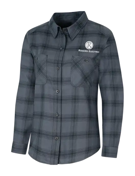 Womens Grey/Black Plaid Flannel Shirt w/Rogers Electric Logo