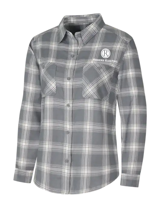 Womens Medium Grey/Cream Plaid Flannel Shirt w/Rogers Electric Logo