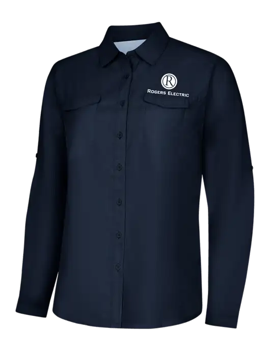 Womens Navy Long Sleeve UV Daybreak Shirt w/Rogers Electric Logo