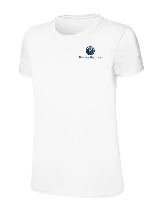 Womens Ring Spun White 4.5 oz T-Shirt w/Rogers Electric Logo