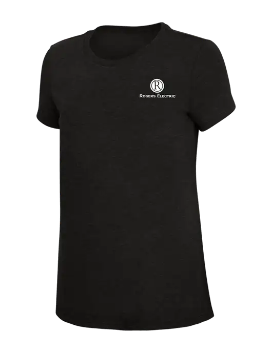 Womens Simply Soft Black 4.5oz Poly/Combed Ring Spun Cotton T-Shirt w/Rogers Electric Logo