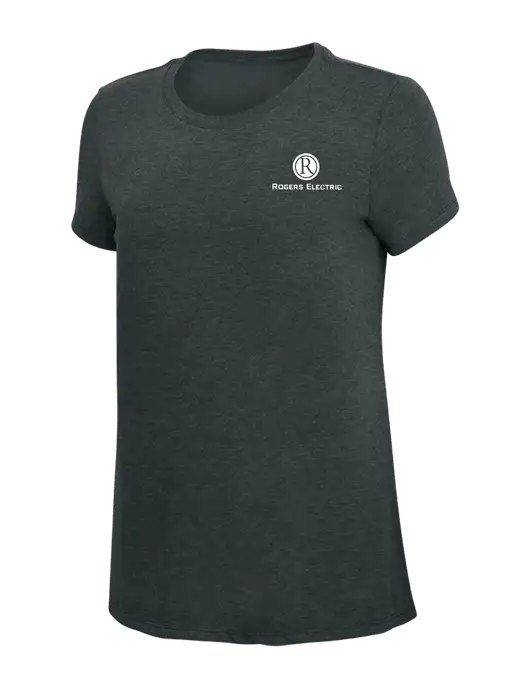 Womens Simply Soft Black Frost 4.5oz Poly/Combed Ring Spun Cotton T-Shirt w/Rogers Electric Logo