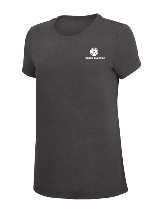 Womens Simply Soft Heather Charcoal 4.5oz  Poly/Combed Ring Spun Cotton T-Shirt w/Rogers Electric Logo