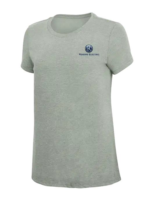 Womens Simply Soft Heathered Light Grey 4.5oz Poly/Combed Ring Spun Cotton T-Shirt w/Rogers Electric Logo