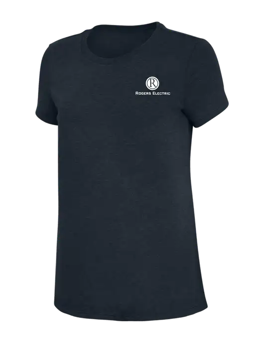 Womens Simply Soft Navy 4.5oz Poly/Combed Ring Spun Cotton T-Shirt w/Rogers Electric Logo
