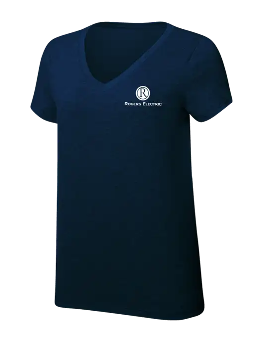 Womens Simply Soft V-Neck New Navy 4.5oz  Poly/Combed Ring Spun Cotton T-Shirt w/Rogers Electric Logo
