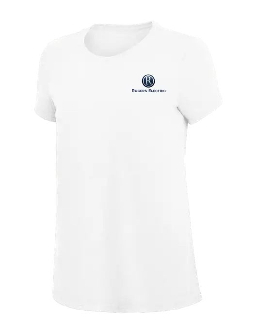 Womens Simply Soft White 4.5oz Poly/Combed Ring Spun Cotton T-Shirt
 w/Rogers Electric Logo