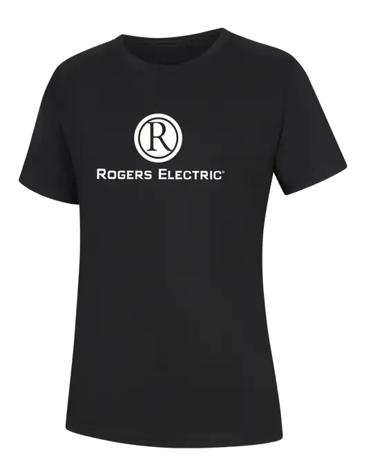 Womens Black Core Blend Tee w/Rogers Electric Logo