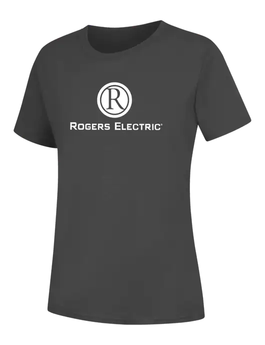 Womens Charcoal Core Blend Tee w/Rogers Electric Logo