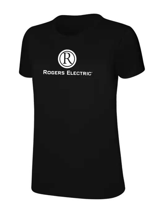 Womens Ring Spun Jet Black 4.5 oz T-Shirt w/Rogers Electric Logo