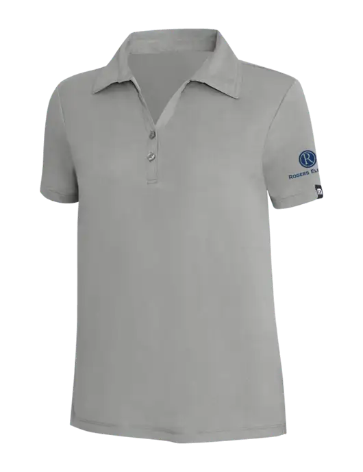 TravisMathew Light Grey Heather Womens Coto Performance Polo w/Rogers Electric Logo
