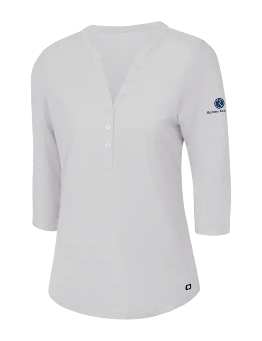 OGIO Bright White Jewel Henley w/Rogers Electric Logo