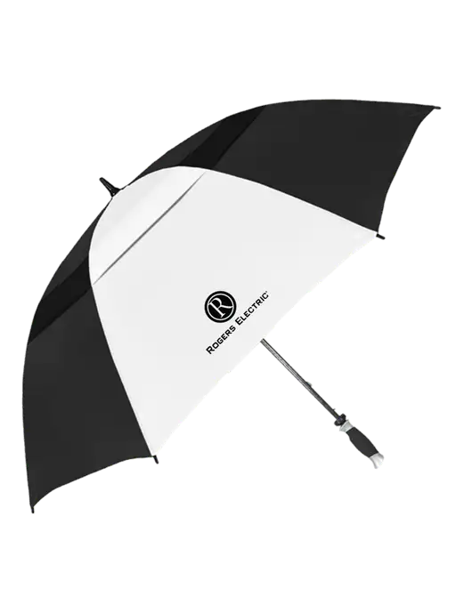 Black/White Vented Typhoon Tamer Golf Umbrella w/Rogers Electric Logo