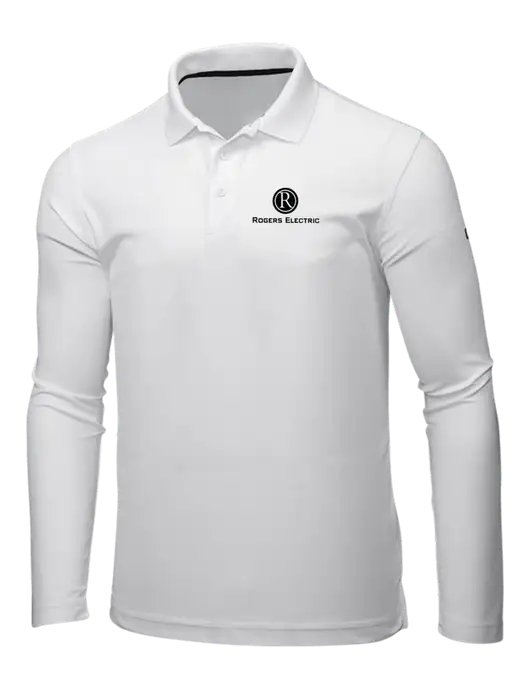 OGIO Bright White Caliber 2.0 Long Sleeve Polo w/Rogers Electric Logo